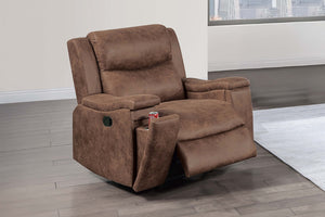 English Elm Modern Reclining Sofa Set Leather Like Upholstery Cup Holders Plush Living Room Walnut B011S02419