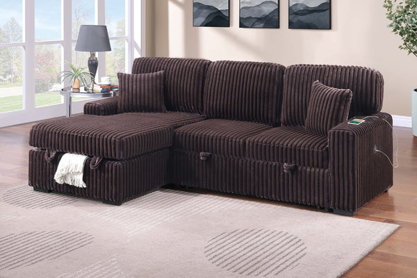 English Elm Modern Corduroy Sleeper Sectional with Storage Chaise Drop Down Table and Usb Port B011S02173