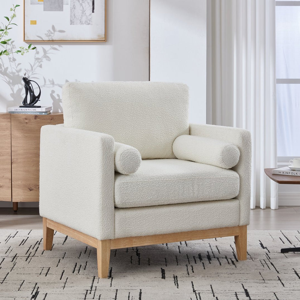 English Elm 35.4" Wide Modern Farmhouse Accent Chair With Ivory Boucle And Natural Wood Legs For Cozy Spaces W3118P283467