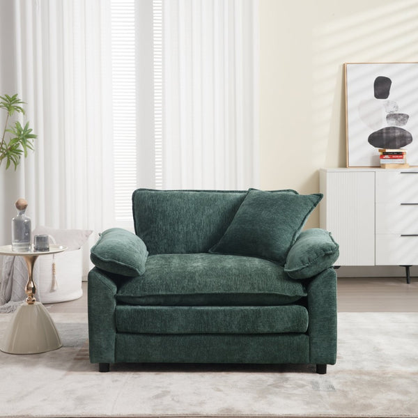 English Elm 44.5" Oversized Club Chair with Ottoman Chenille Upholstered Solid Wood Reading Seat Green W3244S00007