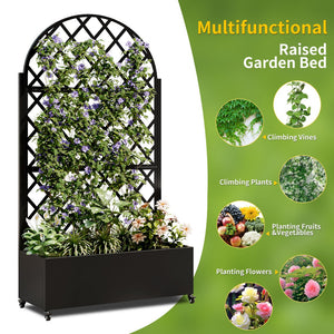 English Elm round Metal Planter Box with Trellis 73" High Raised Garden Bed on Wheels | Rust-Resistant, Deep 14" W347P331028