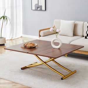 English Elm Modern Adjustable Lift Table Walnut Grain Mdf Top Slim Metal Legs Home Office Use Dark Walnut,Gold W1151P302106