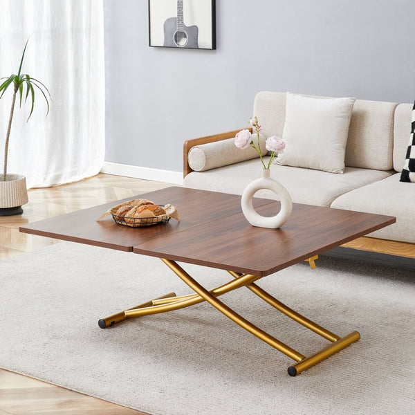 English Elm Modern Adjustable Lift Table Walnut Grain Mdf Top Slim Metal Legs Home Office Use Dark Walnut,Gold W1151P302106