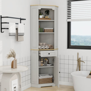 English Elm 68" Farmhouse Corner Cabinet Antique White — 68" Tall Freestanding Storage with Drawer, Door & Adjustable Shelf W1120P304302