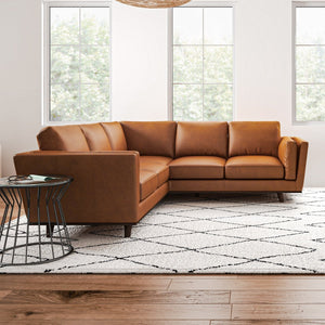 English Elm Erman Genuine Leather Sectional Sofa with Chaise and Mid-century Dowel Legs B183S00113