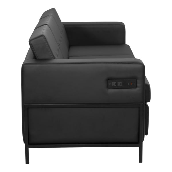OSP Home Furnishings Arctic Two Seat Faux Leather Reception Lounge Chair with Usb Charging Modern Frame Sofa ARCT53-U65