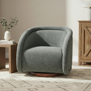 English Elm Sabbo Bouclé Swivel Accent Chair Walnut Wood Base Cozy Reading Nook Seating Green,Walnut N767P388923G