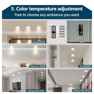 English Elm 6 Inch LED Recessed Ceiling Lights 12-Pack Ultra-Thin 9W 2700-5000K Dimmable Junction Box ETL W2312P375000