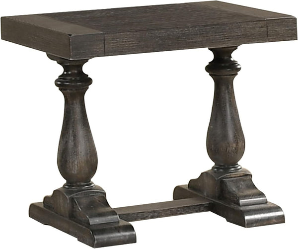 English Elm Transitional Solid Wood End Table Distressed Finish Rustic Living Room Sofa Side Gray B011P427259