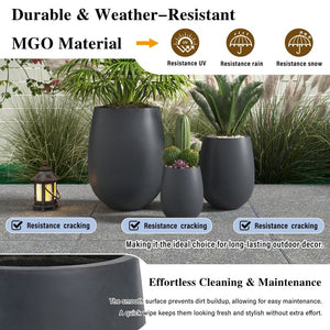 English Elm U_style Mgo Round Planter Set Three Piece Outdoor Patio Lightweight Modern Sculptural N711P406658B