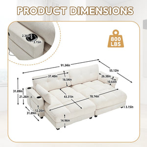 English Elm United Cozy Cloud Sleeper Sofa Bed & Oversized Chaise Lounge With Usb, Storage & Cup Holders W1568S00161-GIGA