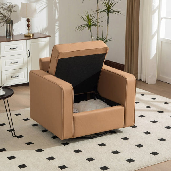 English Elm 33.6''w Swivel Club Chair Tech Cloth Upholstery Hidden Storage Square Accent Seat Amber W3098S00048