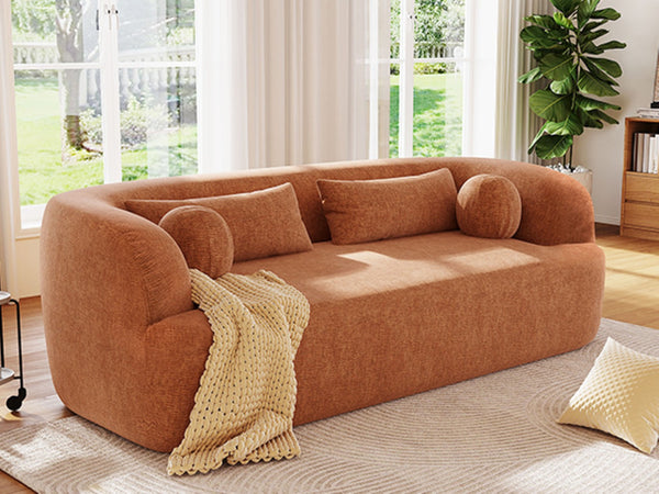 English Elm [new]86" Chenille Cloud Sofa Curved Legless 3-seater with Pocket Springs for Living Room Orange N723P404465G