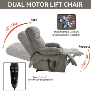 English Elm Dual Motor Power Lift Recliner with Massage Heat and Leatherair Upholstery for Living Room Brown W3224P290202