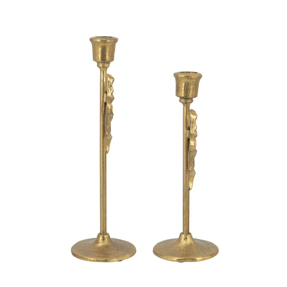 English Elm S/2 Elegant Gold Cast Iron Candle Holders with Bow Accent, Vintage European Style, Sturdy Pedestal Duo illuminating ambiance and charm W2078P359433