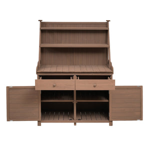English Elm [Assembly 65inch Garden Potting Bench Table Fir Wood Workstation with 3-Tier Shelves Drawers Cabinet for Organization and Durability Brown N717P220217D