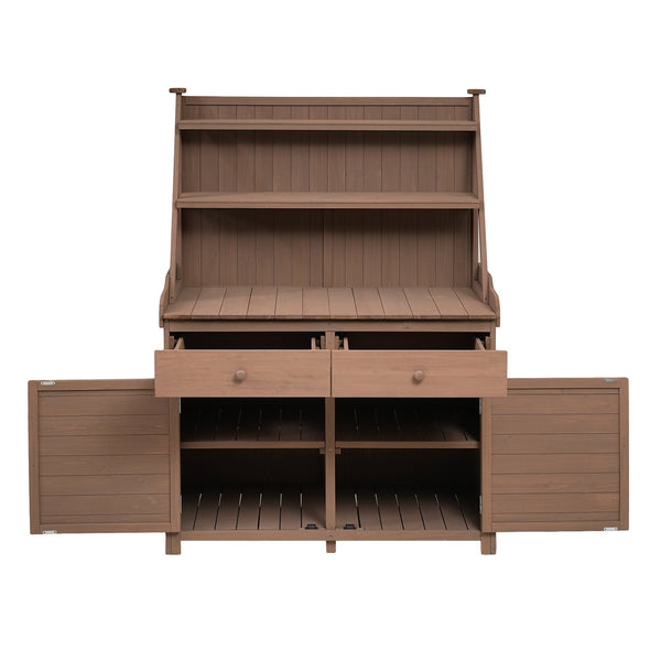 English Elm [Assembly 65inch Garden Potting Bench Table Fir Wood Workstation with 3-Tier Shelves Drawers Cabinet for Organization and Durability Brown N717P220217D