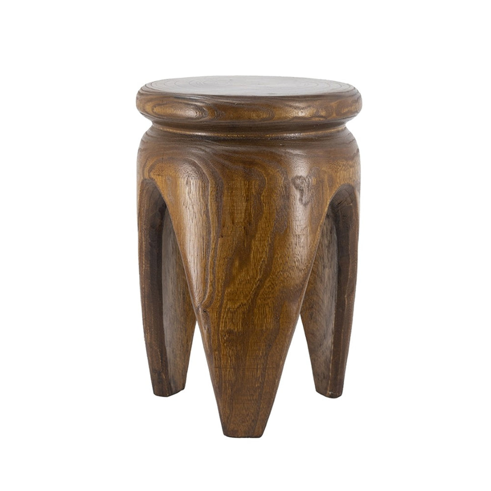 English Elm 11x11x16.5" Solid Paulownia Wood Side Table Hand Carved Three Leg Earthy Accent W2078P461605