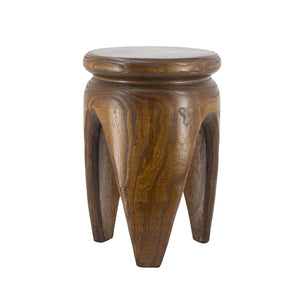 English Elm 11x11x16.5" Solid Paulownia Wood Side Table Hand Carved Three Leg Earthy Accent W2078P461605