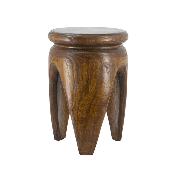 English Elm 11x11x16.5" Solid Paulownia Wood Side Table Hand Carved Three Leg Earthy Accent W2078P461605