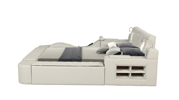 English Elm ZOYA Ultra-Urban Queen Bed with Massage Chaise, Bluetooth Speakers, USB Charging & Storage - Beige B009S01664