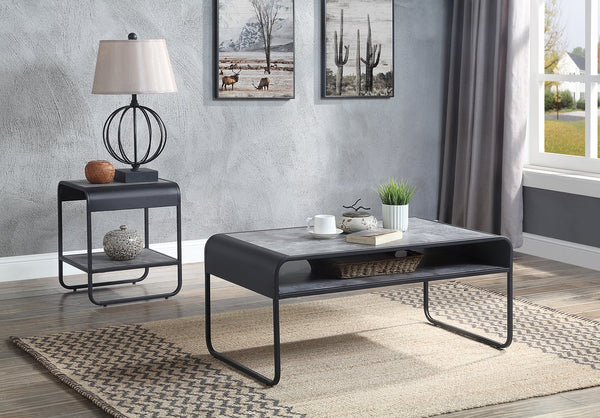 English Elm Modern End Table With Faux Concrete Top & Matte Black Metal Frame - Stylish Storage For Any Room B2741P337031