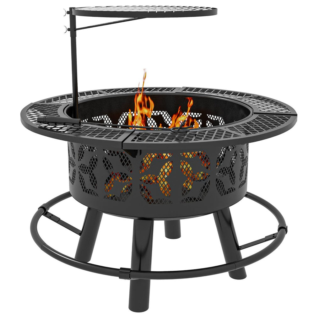 English Elm Outsunny Wood Burning Fire Pit Bbq Grill Powder Coated Steel Outdoor Patio Bonfire W2225P174298