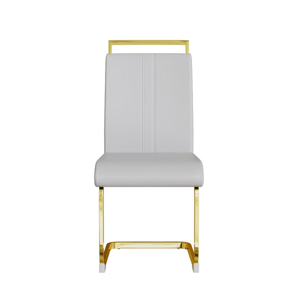 English Elm Modern White Faux Leather High Back Dining Chair Set Gold Base Elegant Seating W3732P495889