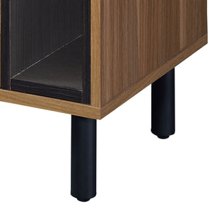 English Elm Brown Brown oak and black 2-drawer nightstand with open shelf, sleek modern accent table for storage and style B062P186504