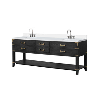English Elm Black Oak Double Bath Vanity 84" W X 22" D With Cultured Marble Top & Sleek Faucet Set For Luxury Baths B2731P261076