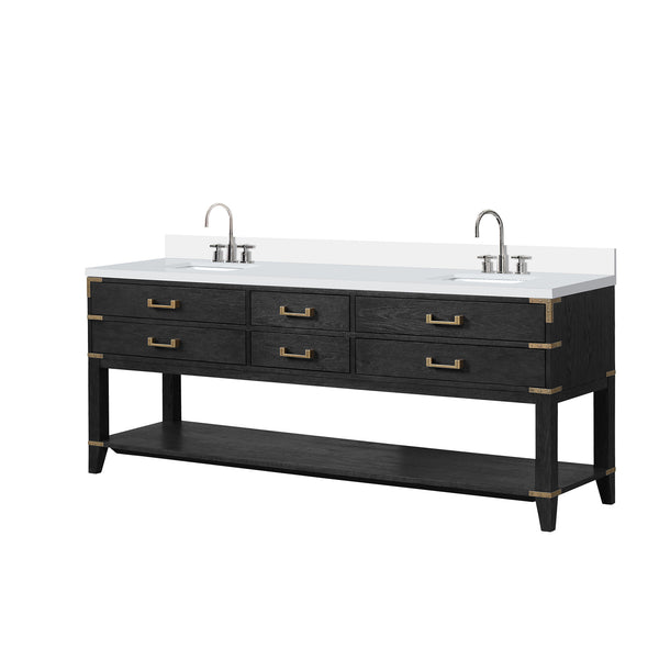 English Elm Black Oak Double Bath Vanity 84" W X 22" D With Cultured Marble Top & Sleek Faucet Set For Luxury Baths B2731P261076