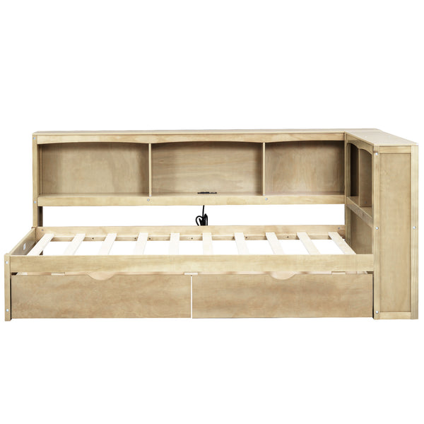 English Elm Twin Twin Size Daybed with USB Charging, Two Storage Drawers & Shelves, Sturdy MDF Frame, 300lb Capacity Wood GX000396AAD