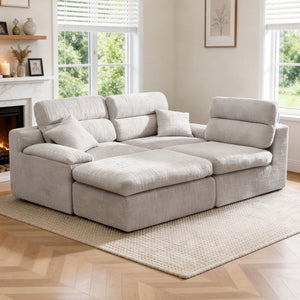 English Elm Corner Chenille Sectional Sleeper Sofa with High Back Support for Apartment Living Light Gray W5532S00035