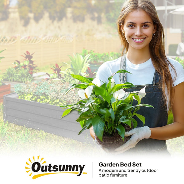 English Elm Outsunny Galvanized Steel Square Raised Garden Bed for Vegetables Herbs and Flowers W2225P485553
