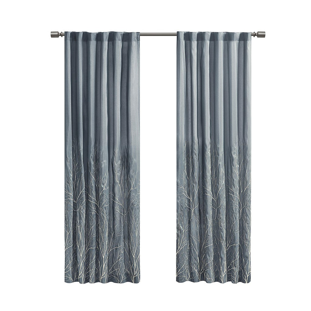 English Elm Curtain Madison Park Andora Embroidered Faux Silk Tree Branch Panel, Lined, Rod Pocket/Back Tabs B03598039
