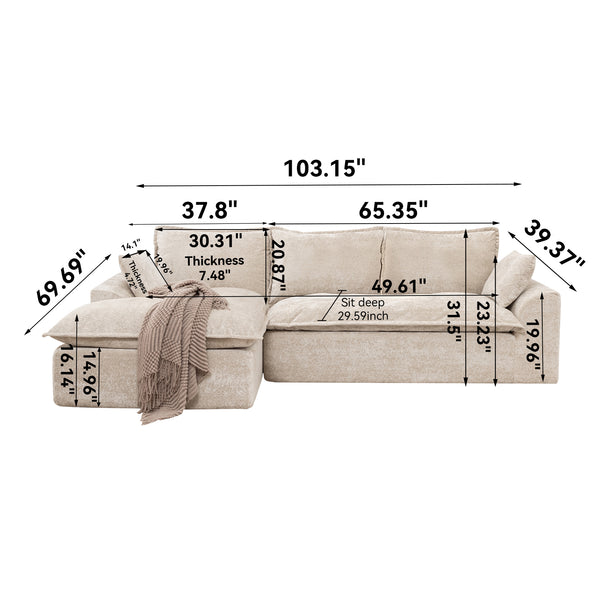 English Elm 103" Cloud Sectional Couch - Reversible L-Shaped Modular Sofa For Stylish Living Room Comfort W1170S00040