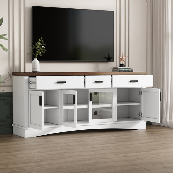 English Elm Christopher Knight Home® - Modern White 67" TV Console with Walnut Top, 4 Doors, 3 Drawers & Adjustable Shelves Storageelligent N779P296233W