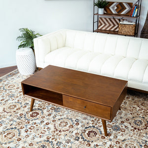 English Elm Ashcroft Furniture - Caroline Mid-Century Modern Walnut Coffee Table Solid Wood Multiuse Stool End Table 50x30x11 B183P231820