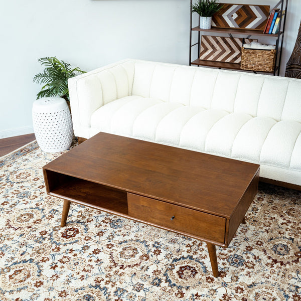 English Elm Ashcroft Furniture - Caroline Mid-Century Modern Walnut Coffee Table Solid Wood Multiuse Stool End Table 50x30x11 B183P231820