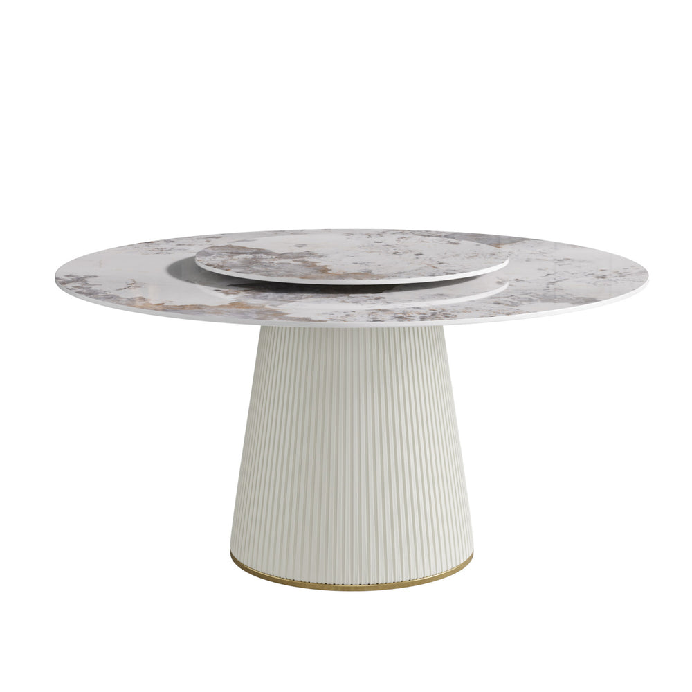 English Elm 59.05 "Modern Round Dining Table With Sintered Stone Top & Lazy Susan – Seats 6-8 People Comfortably" W1535S00451