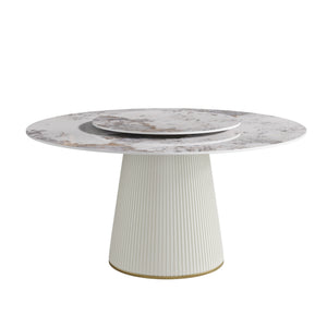 English Elm 59.05 "Modern Round Dining Table With Sintered Stone Top & Lazy Susan – Seats 6-8 People Comfortably" W1535S00451