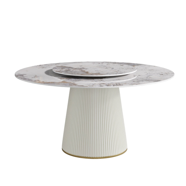 English Elm 59.05 "Modern Round Dining Table With Sintered Stone Top & Lazy Susan – Seats 6-8 People Comfortably" W1535S00451