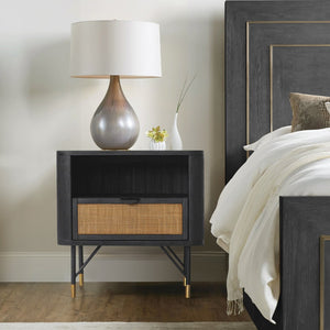 English Elm Saratoga Acacia Wood Nightstand with Cane Rattan Drawer and Open Shelf Storage B2736P464859