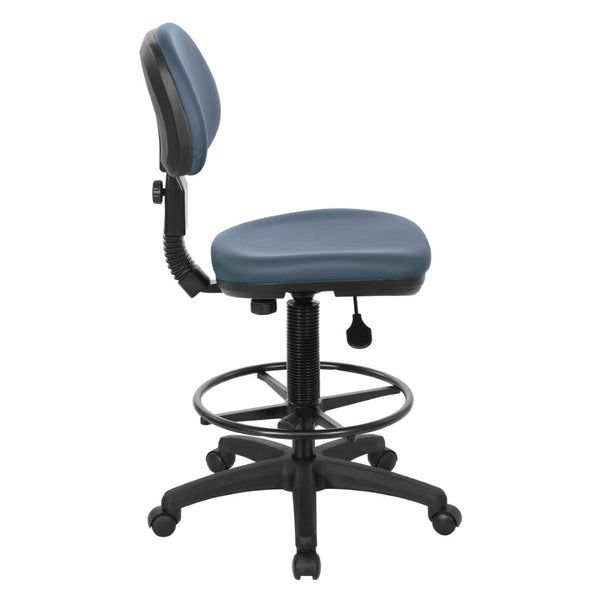 OSP Home Furnishings Sculptured Ergonomic Drafting Chair with Vinyl Upholstery for Studio and Lab Workspaces Dillon Blue DC517V-R105