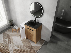 English Elm 36 Inch Freestanding Bathroom Vanity With Black Ceramic Sink & Soft-Close Doors For Modern Spaces W999S00308