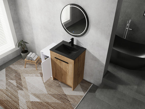 English Elm 36 Inch Freestanding Bathroom Vanity With Black Ceramic Sink & Soft-Close Doors For Modern Spaces W999S00308