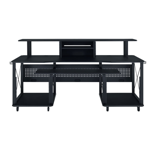 English Elm Megara Black Finish Music Desk with Keyboard Tray, Cable Management, 8 Wheels & Multi Storage Organizer B2726P265727
