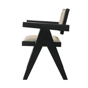 English Elm Set Of 2 Dining Arm Chairs - Beige Upholstered Seats, Sleek Black Frame, Modern Comfort & Style B016P392173-GIGA