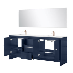 English Elm Navy Blue Double Bath Vanity Set With Cultured Marble Top, Rose Gold Faucet & 70" Mirror Included B2731S01768