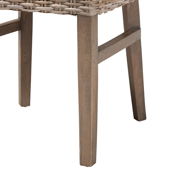 English Elm Modern Rattan Wrapped Dining Chair Solid Mahogany Frame Bohemian Organic Style B2750P470046